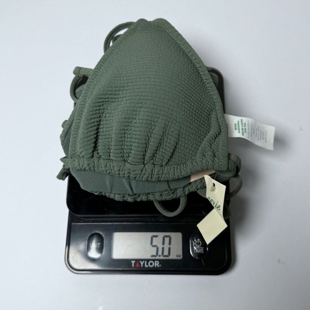 NWT Aerie Ribbed String Triangle Bikini Set Olive Green Medium Bathing Suit Boho - Picture 8 of 8